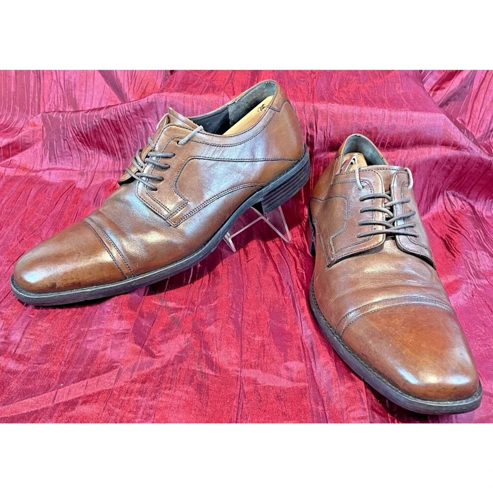 Mens Johnson & Murphy Lancaster Cap Toe Tan Sheepskin Oxfords Shoes sz 9M